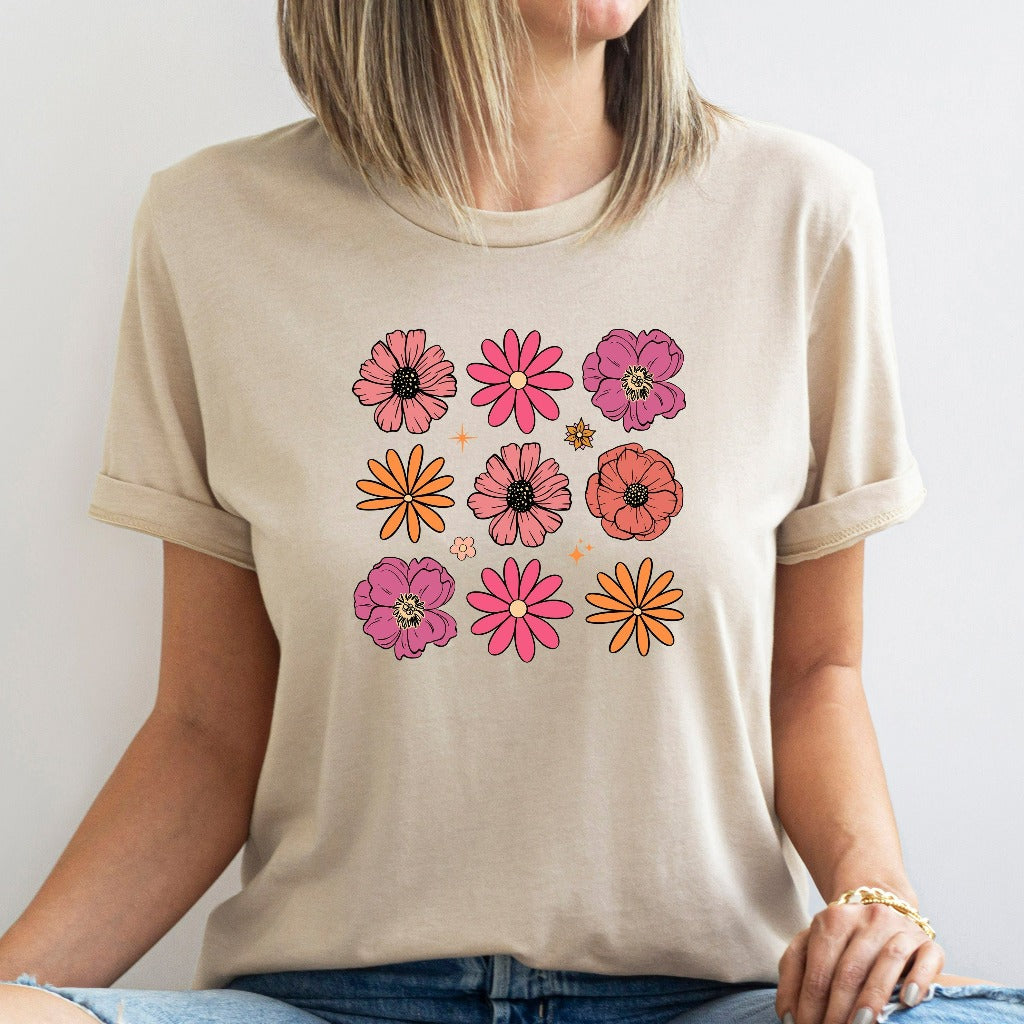 Flowers Shirt, Boho Wildflowers Floral Nature TShirt, Cottagecore Graphic Tee, Vintage Botanical Flowers Gift, Retro Wildflower T-Shirt
