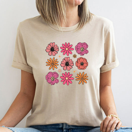Flowers Shirt, Boho Wildflowers Floral Nature TShirt, Cottagecore Graphic Tee, Vintage Botanical Flowers Gift, Retro Wildflower T-Shirt