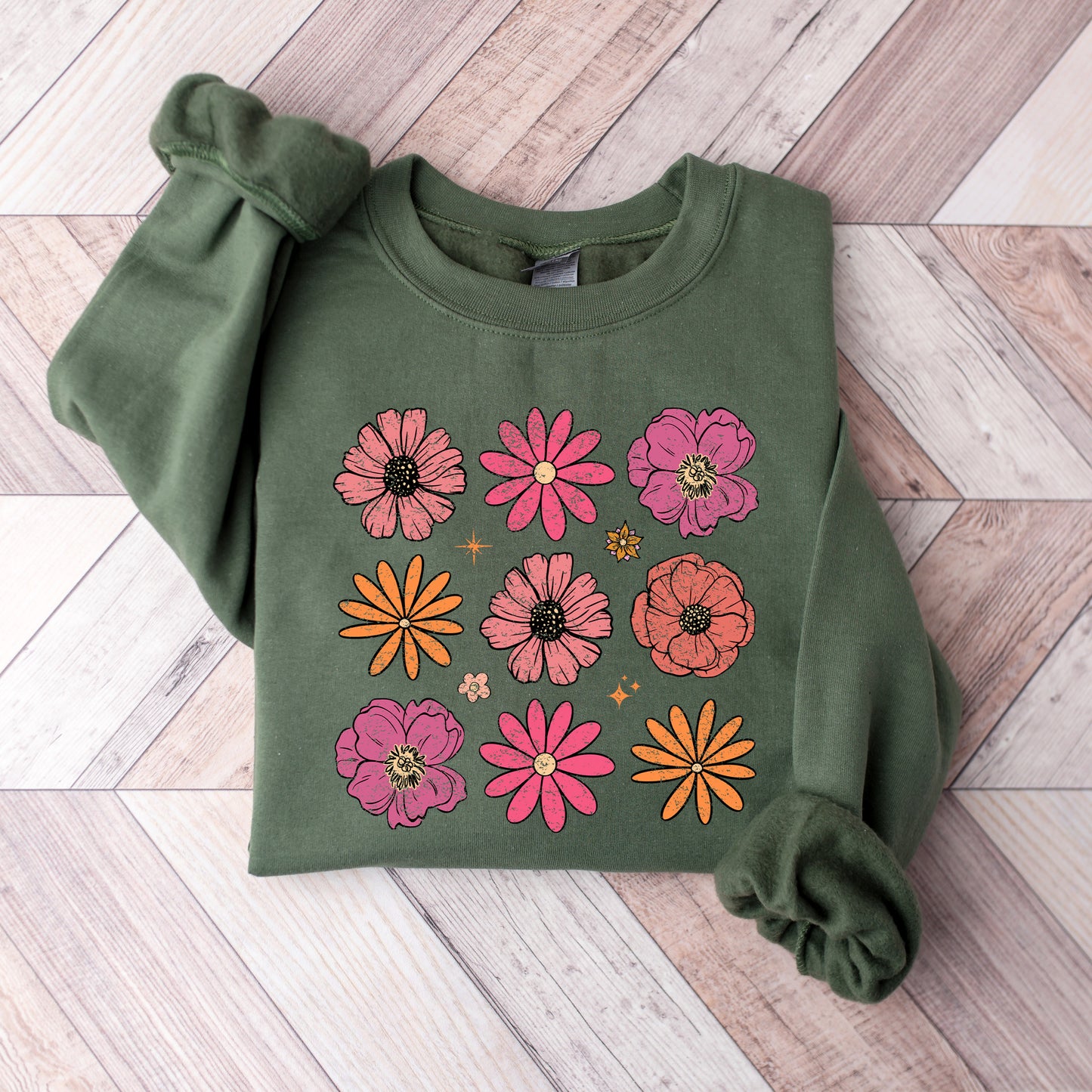 Cottagecore Retro Floral Crewneck Sweatshirt