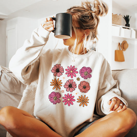 Cottagecore Retro Floral Crewneck Sweatshirt