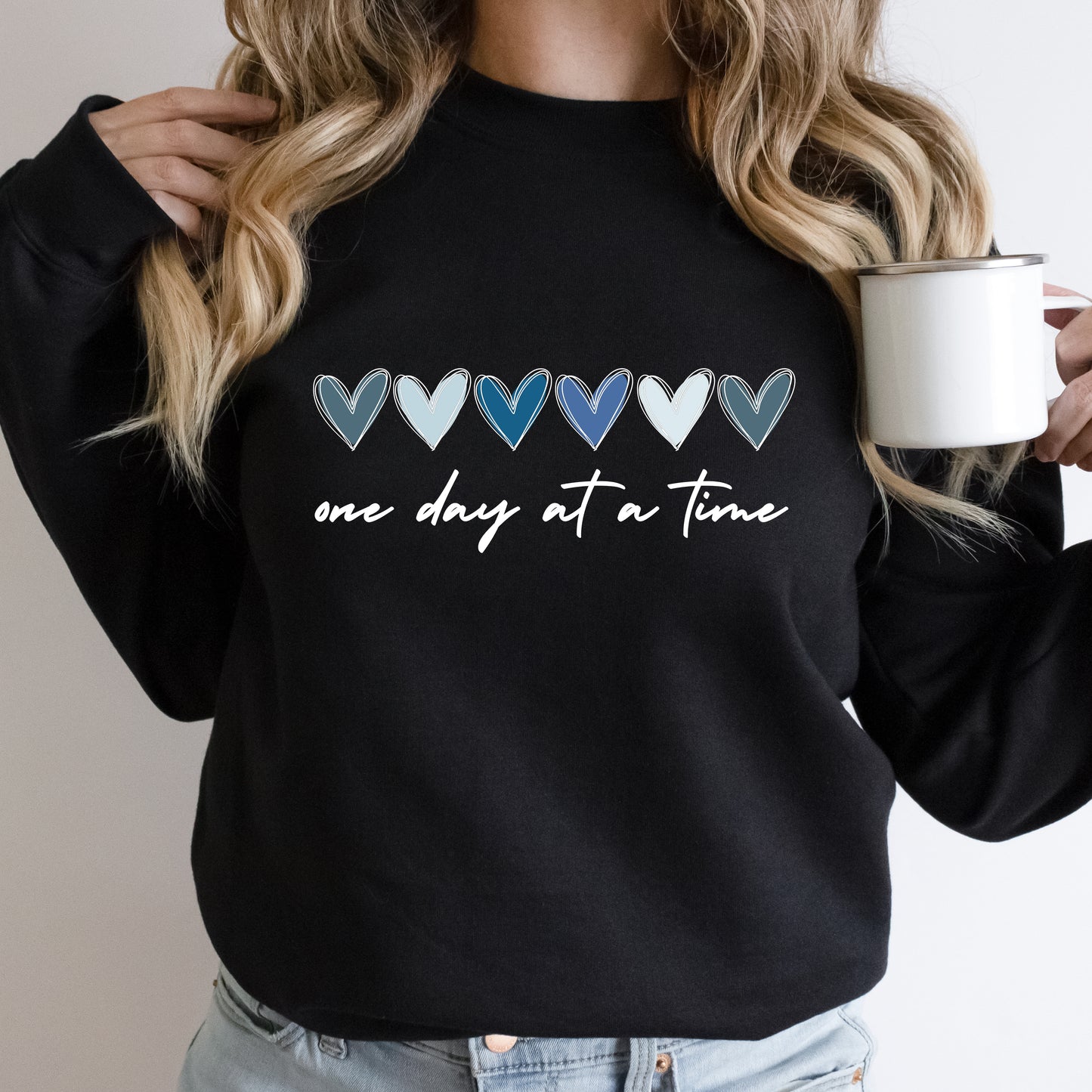 One Day at a Time Hearts Crewneck Sweatshirt