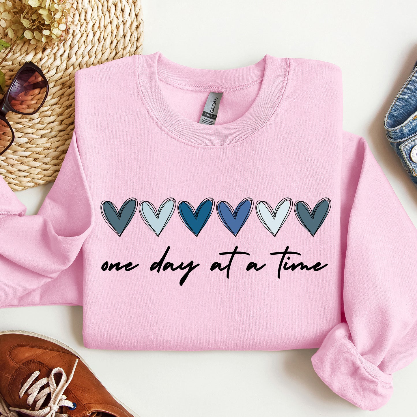 One Day at a Time Hearts Crewneck Sweatshirt