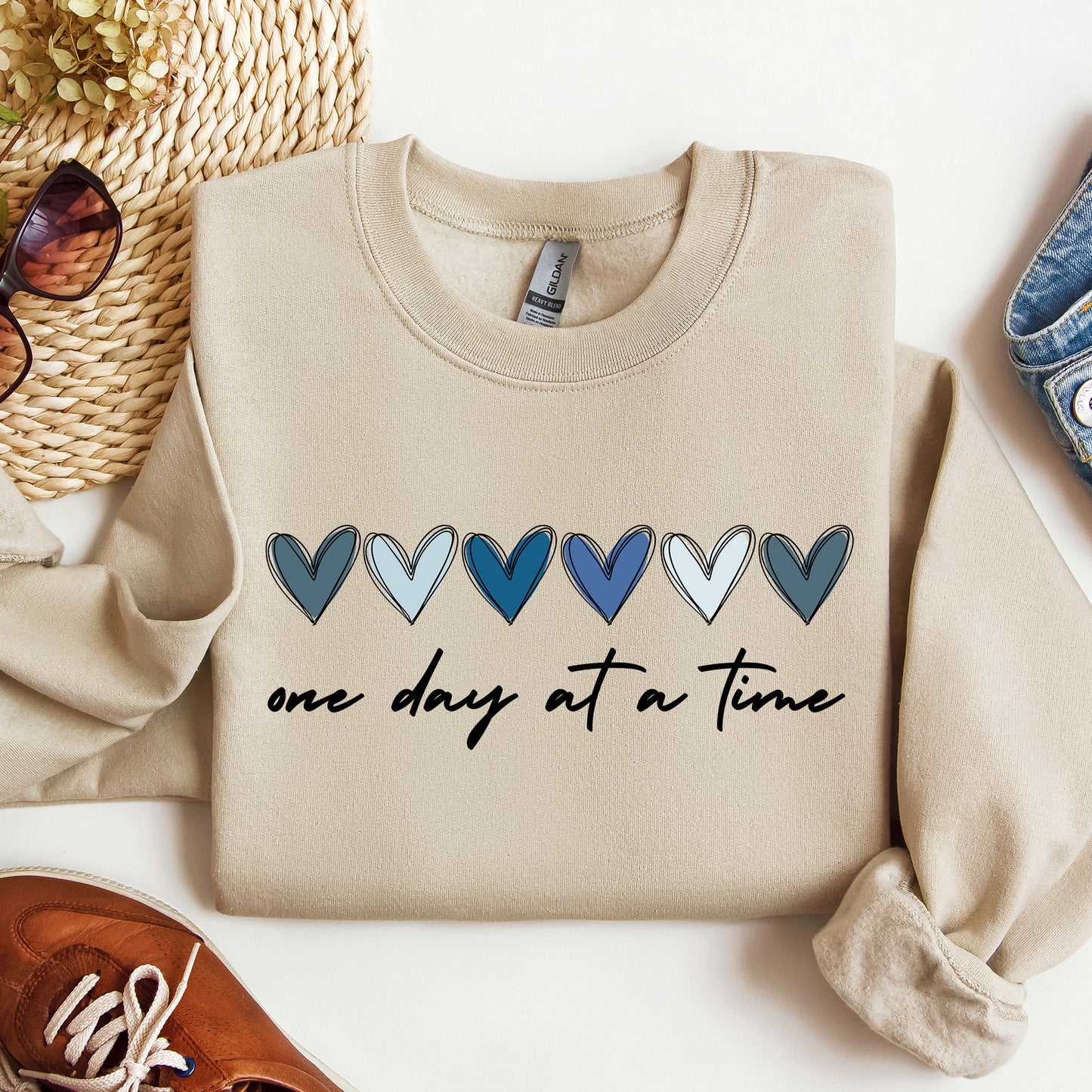 One Day at a Time Hearts Crewneck Sweatshirt