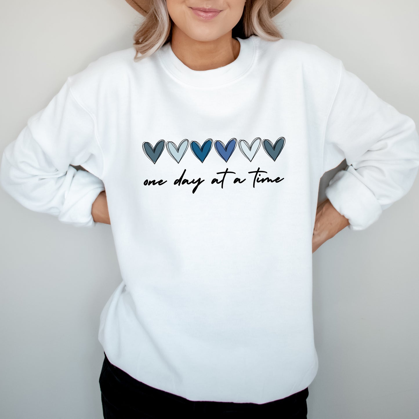 One Day at a Time Hearts Crewneck Sweatshirt
