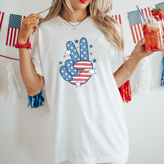 Peace Sign American Flag Shirt, 4th of July TShirt, Star American Graphic Tee, Independence Day Shirt, Fourth of July Shirt, Trendy Popular