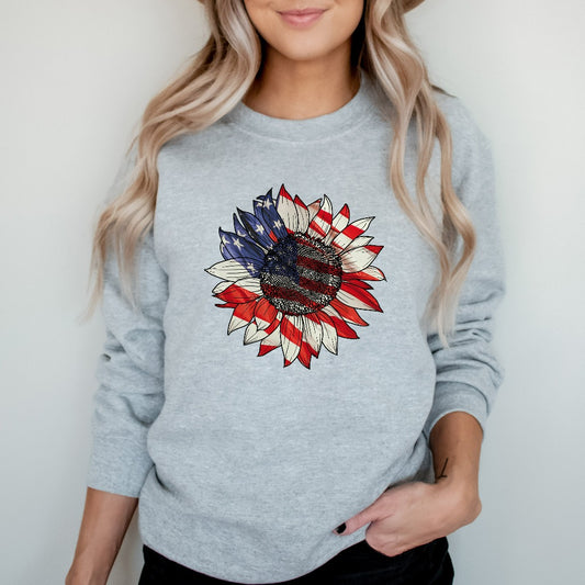 America Sunflower Sweatshirt, USA Flag Flower Crewneck, Gift For American, 4th Of July Flag Hoodie, Freedom Shirt, Independence Day Tee