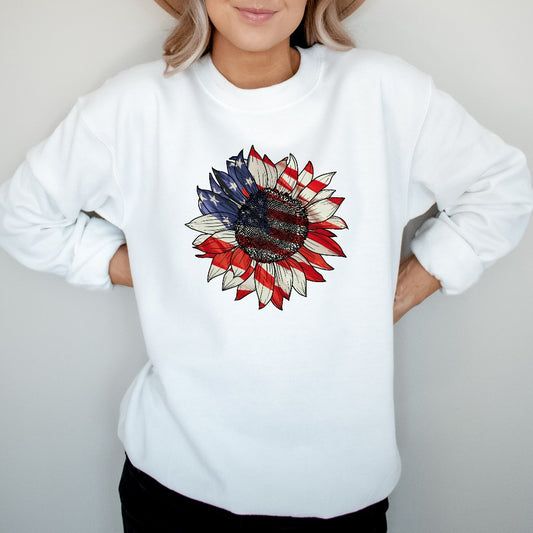 America Sunflower Sweatshirt, USA Flag Flower Crewneck, Gift For American, 4th Of July Flag Hoodie, Freedom Shirt, Independence Day Tee