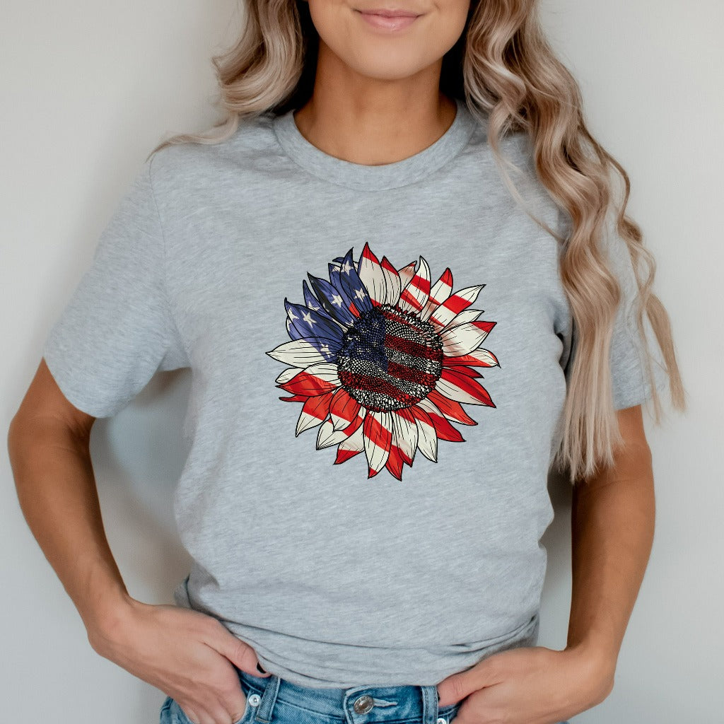 America Sunflower Shirt, USA Flag Flower TShirt, Gift For American, 4th Of July Flag Graphic T-Shirt, Freedom TShirt, Independence Tee