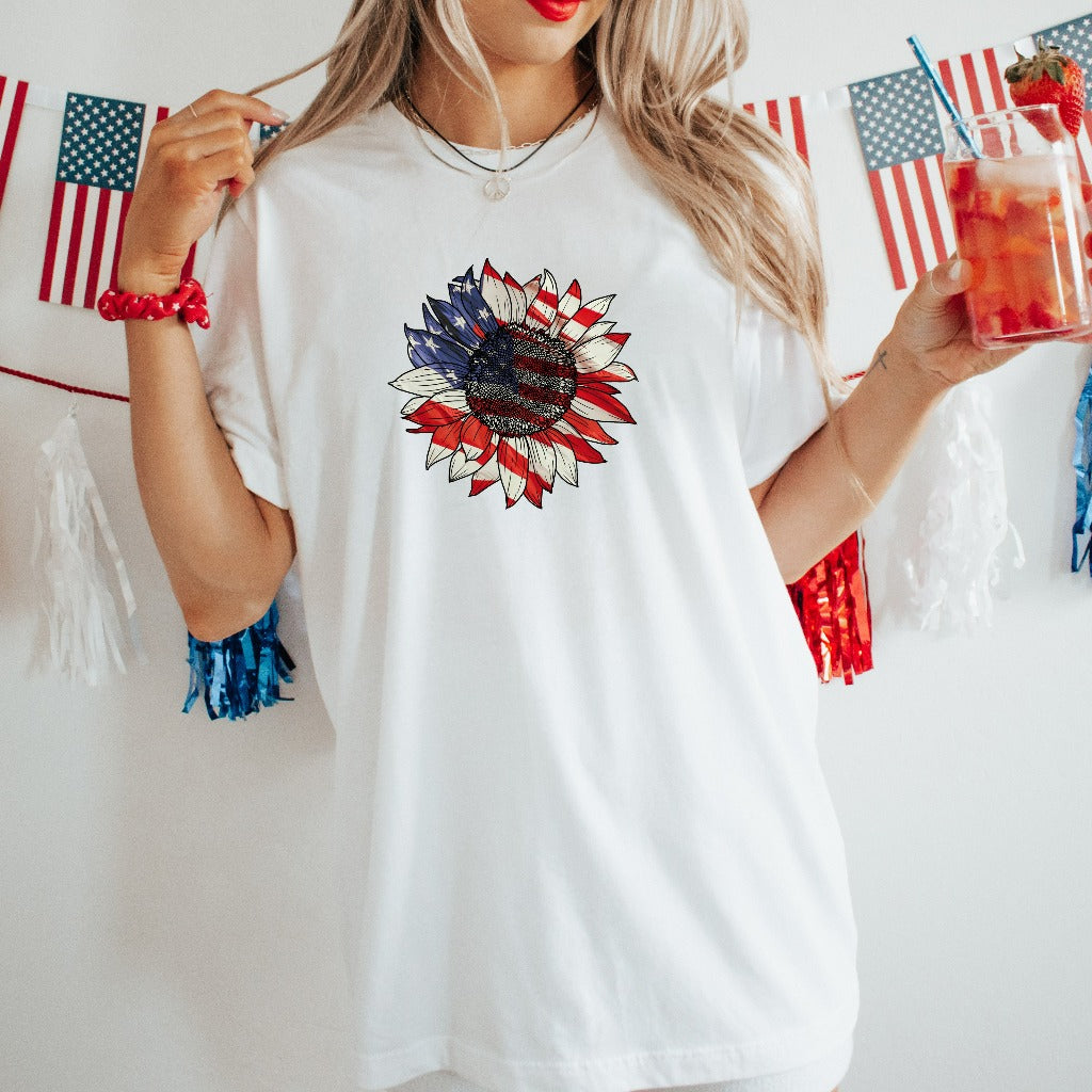 America Sunflower Shirt, USA Flag Flower TShirt, Gift For American, 4th Of July Flag Graphic T-Shirt, Freedom TShirt, Independence Tee