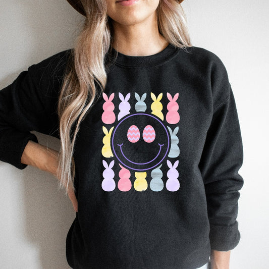 Chilling Peeps Sweatshirt, Easter Bunny Crewneck, Easter Smile Face Sweater, Retro Easter Shirt, Cute Easter Egg Shirt, Easter Gift for Her