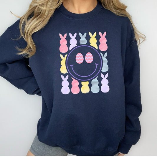 Chilling Peeps Sweatshirt, Easter Bunny Crewneck, Easter Smile Face Sweater, Retro Easter Shirt, Cute Easter Egg Shirt, Easter Gift for Her