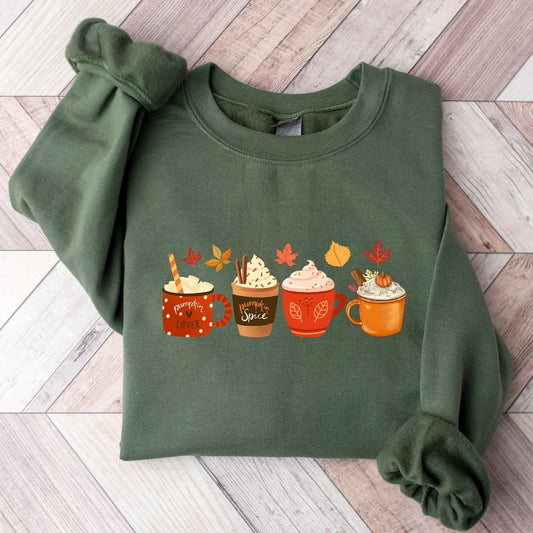 Fall Coffee Sweatshirt, Cute Fall Crewneck, Coffee Lover Shirt, Halloween Pumpkin Latte Drink Cup, Pumpkin Spice Shirt, Thanksgiving Shirt