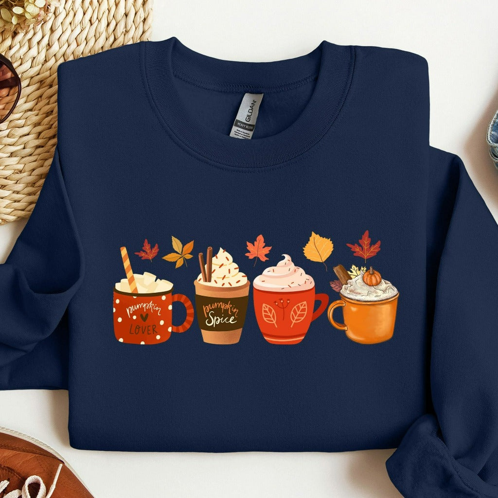 Fall Coffee Sweatshirt, Cute Fall Crewneck, Coffee Lover Shirt, Halloween Pumpkin Latte Drink Cup, Pumpkin Spice Shirt, Thanksgiving Shirt