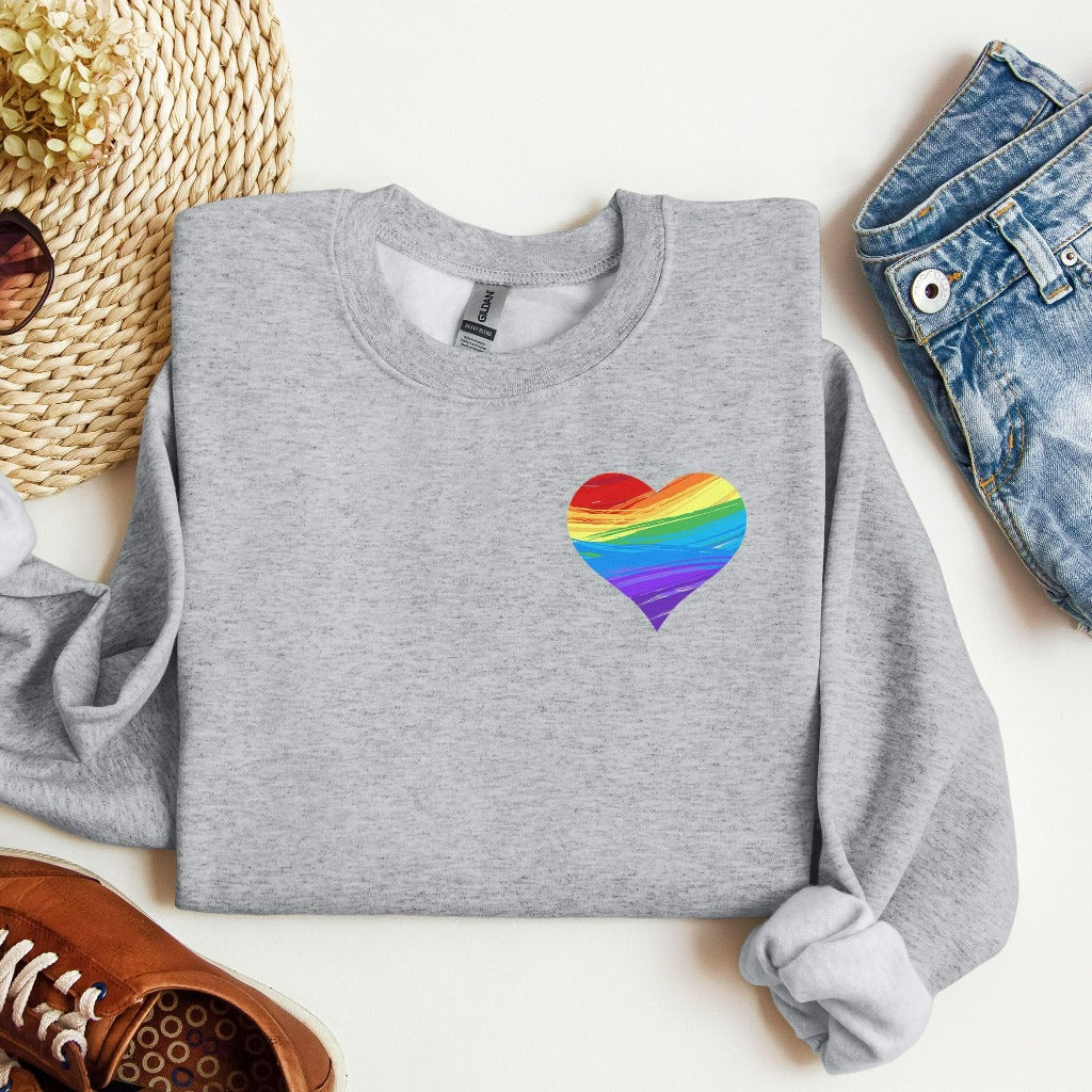 LGBT Sweatshirt, Pride Heart Crewneck, LGBT Heart Shirt, Bisexual TShirt, Lesbian T-Shirts, Rainbow Heart Shirt, Queer Shirt, Gay Pride