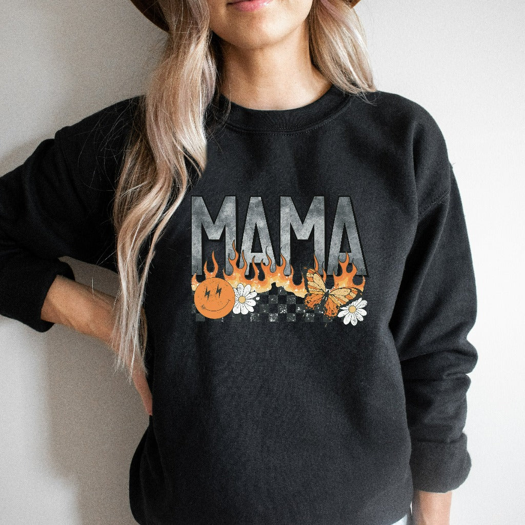 Retro Hot Rocker Mama Sweatshirt, New Mom Crewneck, Mother's Day Sweater, New Mom Gift, Mom Birthday Gift, Mama Christmas Gift, Rocker Mama