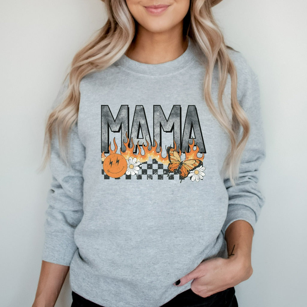 Retro Hot Rocker Mama Sweatshirt, New Mom Crewneck, Mother's Day Sweater, New Mom Gift, Mom Birthday Gift, Mama Christmas Gift, Rocker Mama