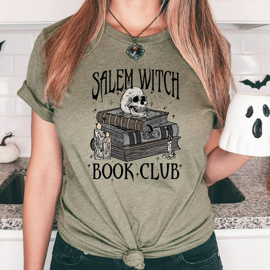 Salem Witch Book Club Shirt, Bookish Halloween TShirt, Spooky Book Lover Graphic Tee, Salem Witches, Spooky Season, Skeleton Thriller Reader