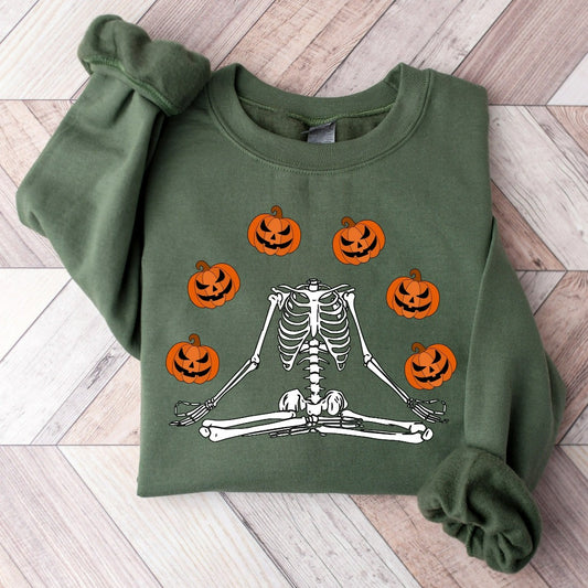 Dancing Skeletons Halloween Sweatshirt, Headless Skeleton Pumpkins Crewneck, Cute Halloween Sweater, Funny Fall Shirts, Jack O Lantern Shirt