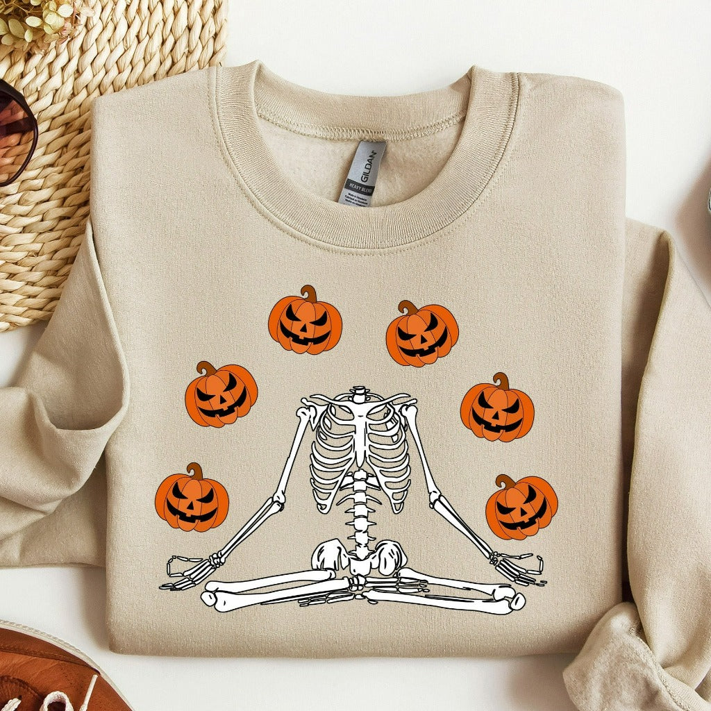 Dancing Skeletons Halloween Sweatshirt, Headless Skeleton Pumpkins Crewneck, Cute Halloween Sweater, Funny Fall Shirts, Jack O Lantern Shirt