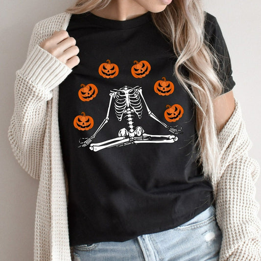 Dancing Skeleton Halloween Shirt, Pumpkin Halloween TShirt, Jack O Lantern Shirt, Fall Graphic Tee, Spooky Season, Fall Shirts for Women