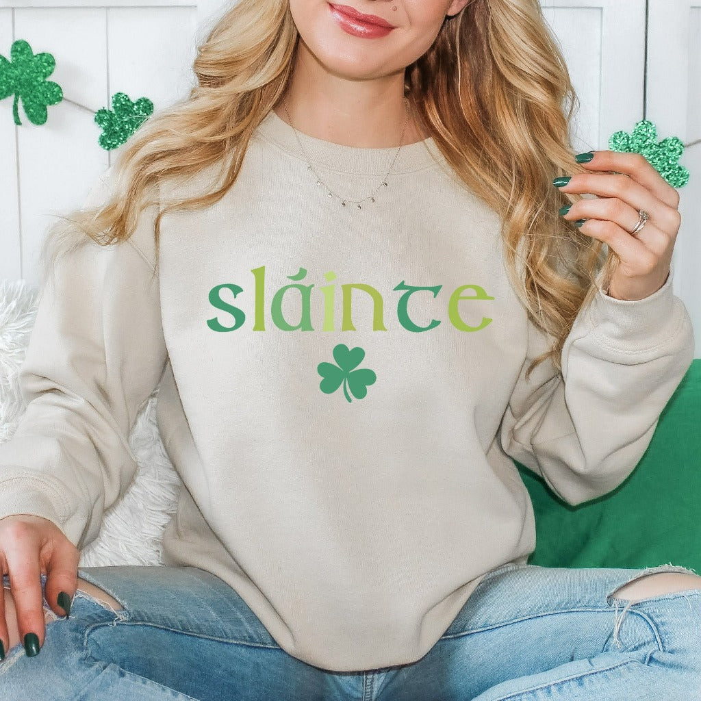 St Patrick's Day Sweatshirt, Cute Slainte Crewneck Pullover, St Paddy's Day Outfit, Festive Gaelic Gift, Saint Patricks Day Party Hoodie