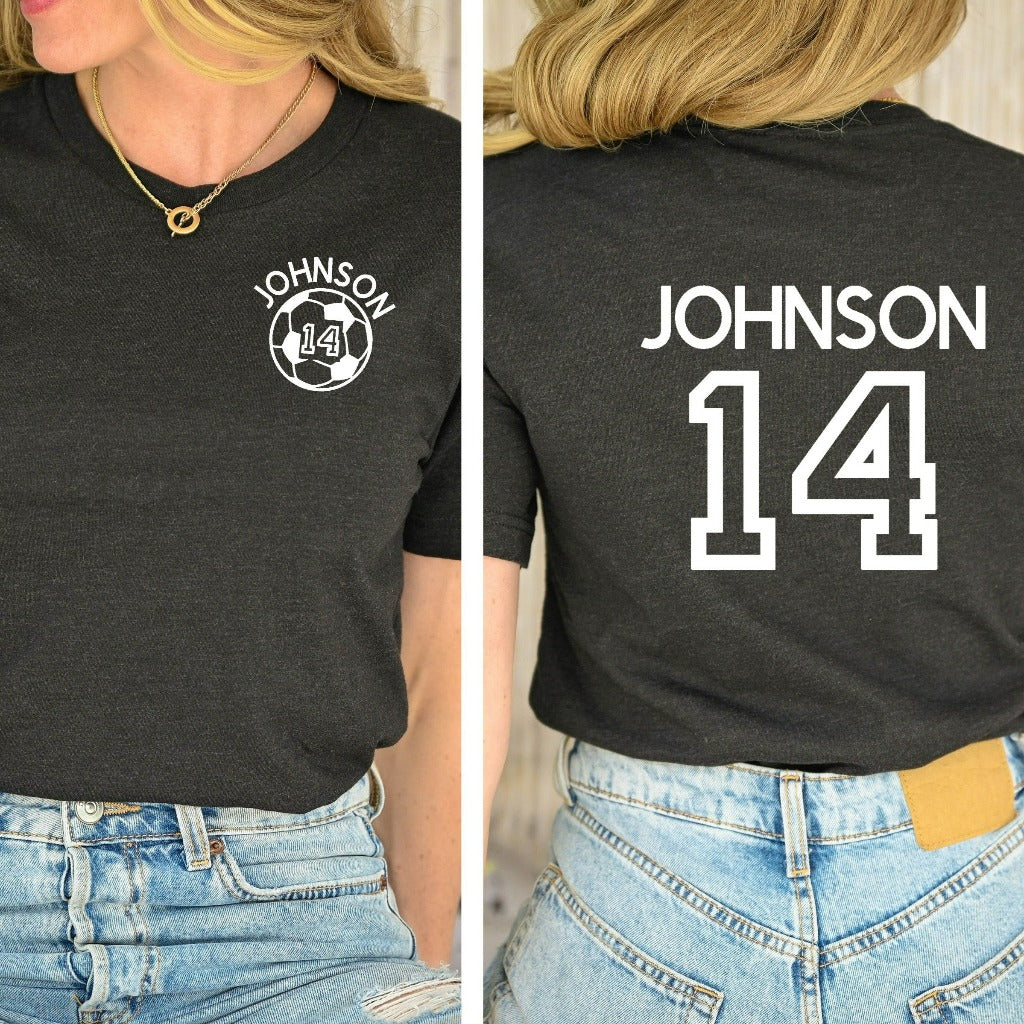 Custom Soccer Mom Shirt, Personalized Soccer TShirt, Game Day Soccer Mama Graphic Tee, Custom Name and Number Soccer Fan Shirt, Soccer Team