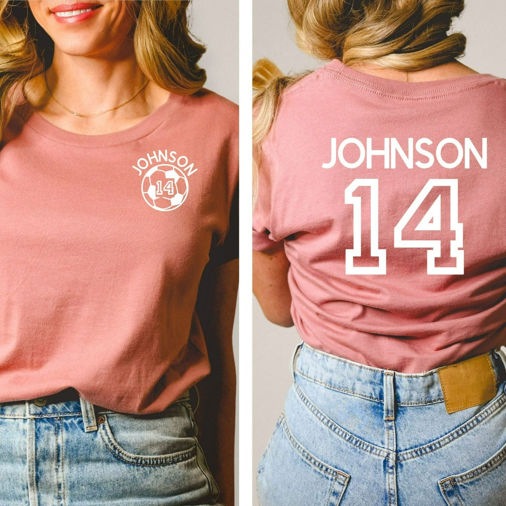 Custom Soccer Mom Shirt, Personalized Soccer TShirt, Game Day Soccer Mama Graphic Tee, Custom Name and Number Soccer Fan Shirt, Soccer Team