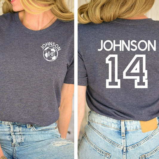 Custom Soccer Mom Shirt, Personalized Soccer TShirt, Game Day Soccer Mama Graphic Tee, Custom Name and Number Soccer Fan Shirt, Soccer Team