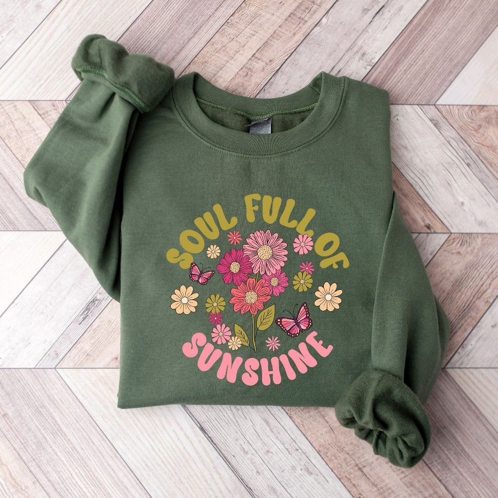 Soul Full Of Sunshine Sweatshirt, Retro Floral Sunshine Crewneck, Motivational Quote Sweater, Spiritual Gift For Her, Boho Inspirational Tee