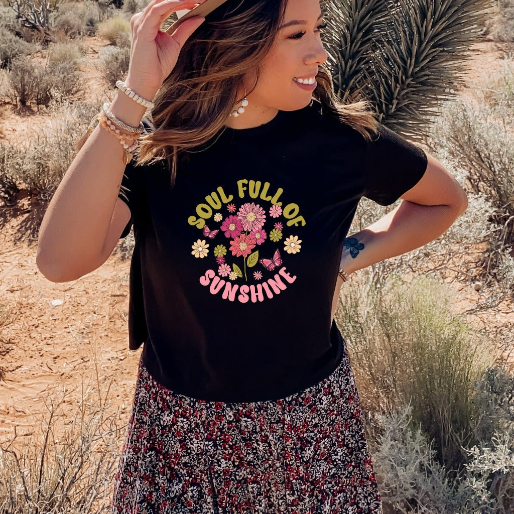 Soul Full Of Sunshine Shirt, Retro Floral Sunshine TShirt, Motivational Graphic Tee, Christian Gift For Her, Boho Inspirational Quote Shirt