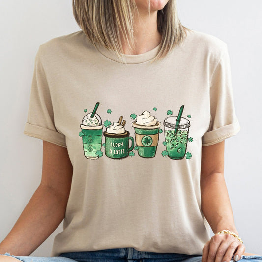 St Patricks Day Coffee Shirt, Cute St Paddys TShirt, Coffee Lover Graphic Tee, Lucky A Latte Outfit, Shamrock Latte Green Drink Cup Gift