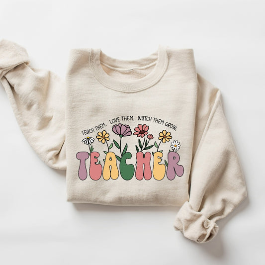 Teacher Wildflower Sweatshirt, Teacher Crewneck, Back to School Shirts, Cute Teacher Sweater, Teacher Appreciation Hoodie, Teacher Gift