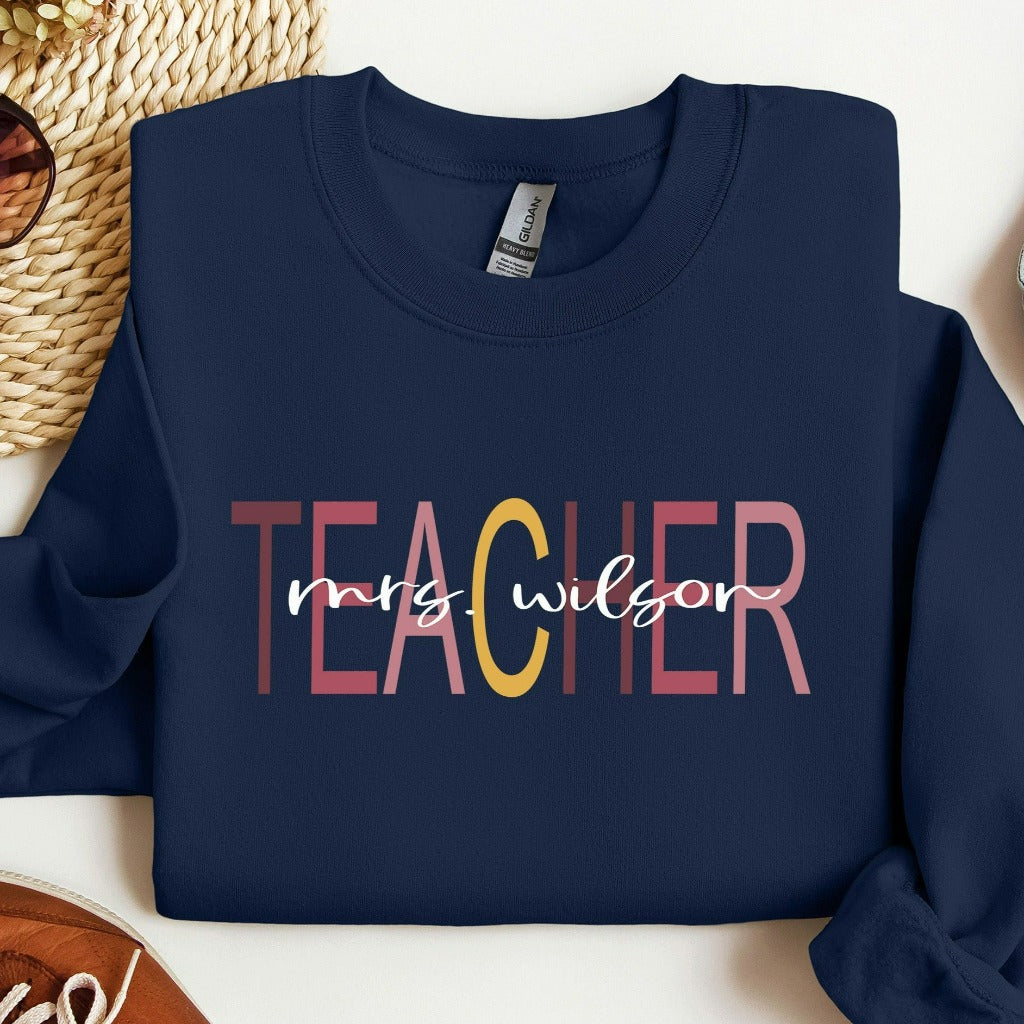 Custom Teacher Last Name Sweatshirt, Teacher Mrs Crewneck, Back to School, Cute Teacher Sweater, Teacher Appreciation Hoodie, Teacher Gift