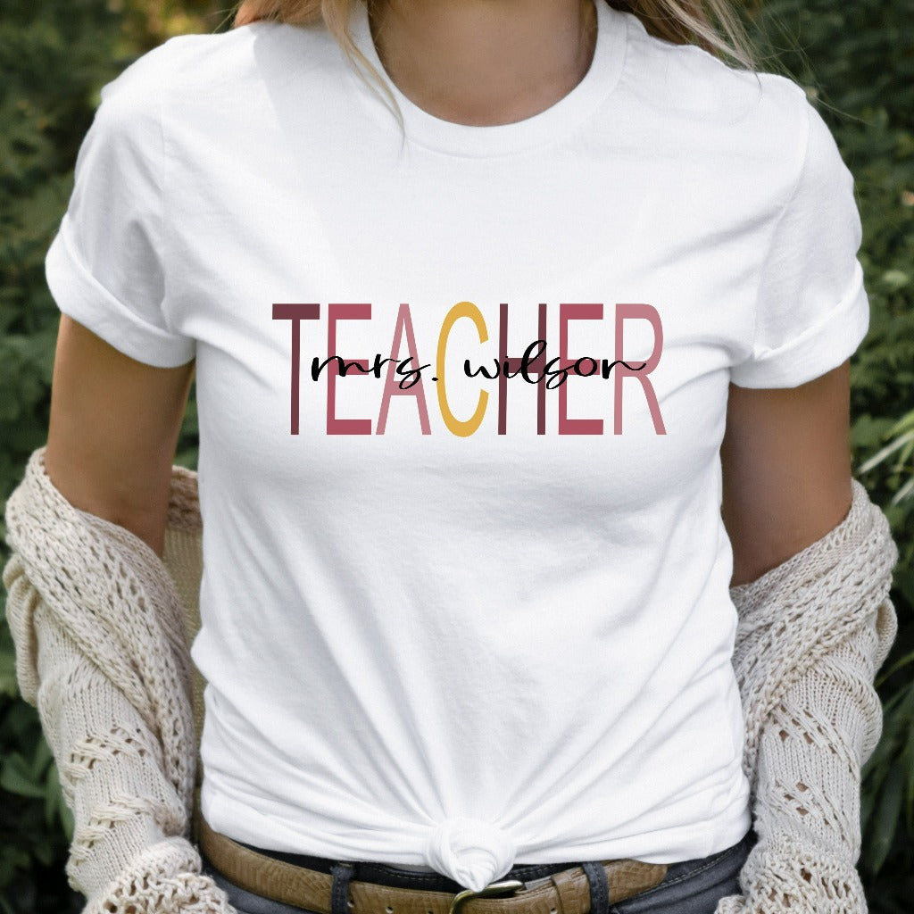 Custom Teacher Last Name Shirt, Personalized Teacher Mrs TShirt, Back to School, Cute Teach Graphic Tee, Teacher Appreciation, Teacher Gift