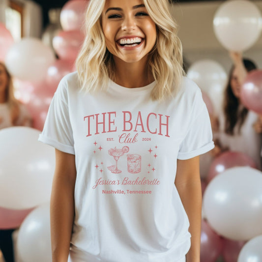 The Bach Club Shirt, Custom Location Bachelorette TShirt, Personalized Bride Shirt, Future Bride Shirt for Bridal Party, Bridesmaid Shirt