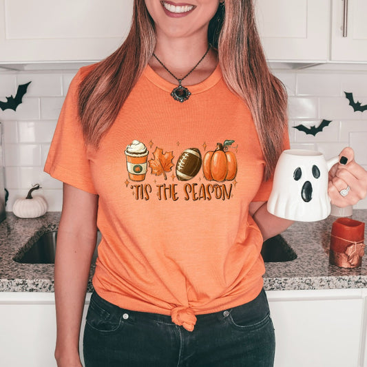 Fall Football Shirt, Autumn Theme TShirt, PSL Pumpkin Spice Graphic Tee, Pumpkin Fall Leaves, Halloween Shirt, Thanksgiving Tee, Fall Gift