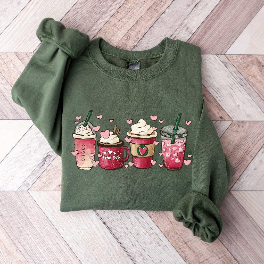 Valentine Coffee Heart Sweatshirt, Womens Cute Valentine Shirt, Cozy Love Sweatshirt, Women Valentine Sweater, Funny Valentine Gift for Her