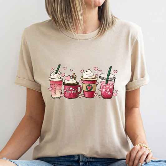 Valentine Coffee Heart Shirt, Womens Cute Valentine TShirt, Soft Love Graphic Tee, Women Valentine Shirt, Funny Latte Valentine Gift for Her