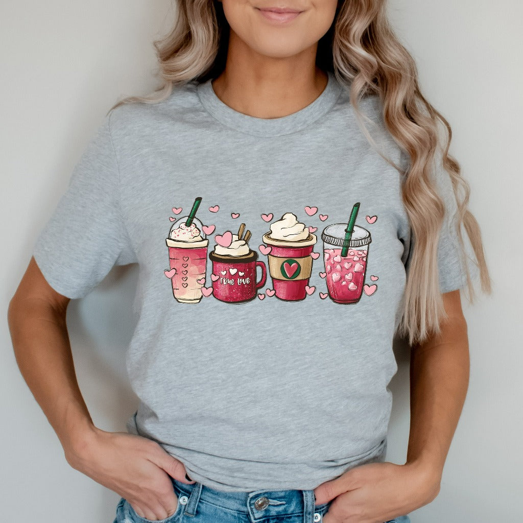 Valentine Coffee Heart Shirt, Womens Cute Valentine TShirt, Soft Love Graphic Tee, Women Valentine Shirt, Funny Latte Valentine Gift for Her