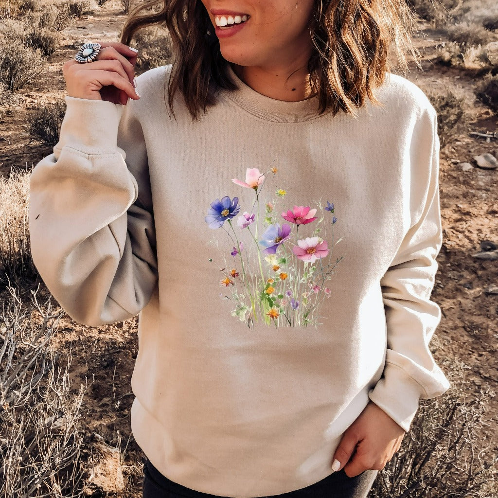 Vintage Pressed Wildflowers Sweatshirt, Boho Flowers Crewneck, Cottage Core Sweater, Fairy Core Aesthetic Sweatshirt, Floral Gift for Her