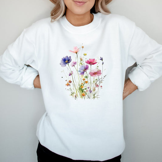 Vintage Pressed Wildflowers Sweatshirt, Boho Flowers Crewneck, Cottage Core Sweater, Fairy Core Aesthetic Sweatshirt, Floral Gift for Her