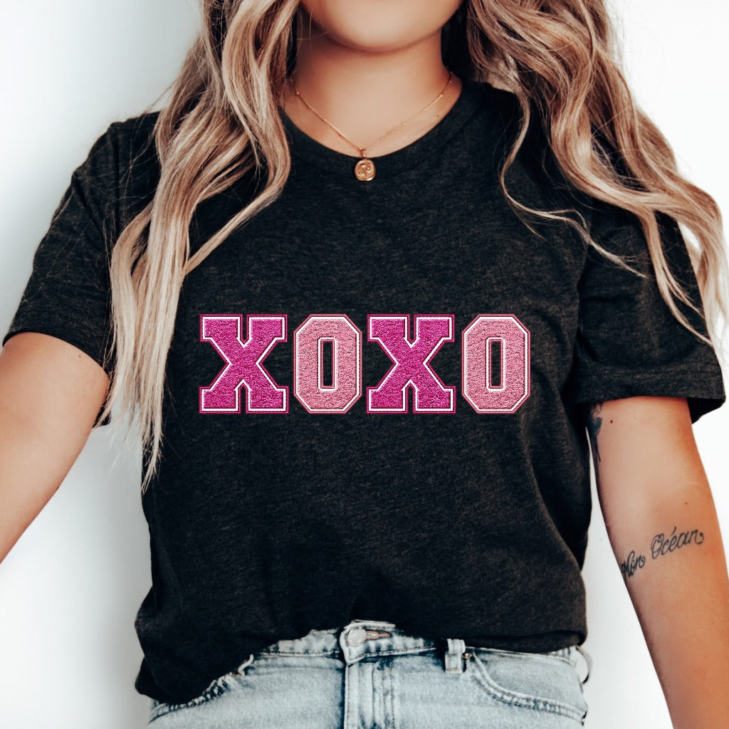 XOXO Valentine's Day Shirt, Faux Chenille Hugs and Kisses TShirt, Girlfriend Valentine Gift, Valentines Day Gift for Her, Love Wins Shirt