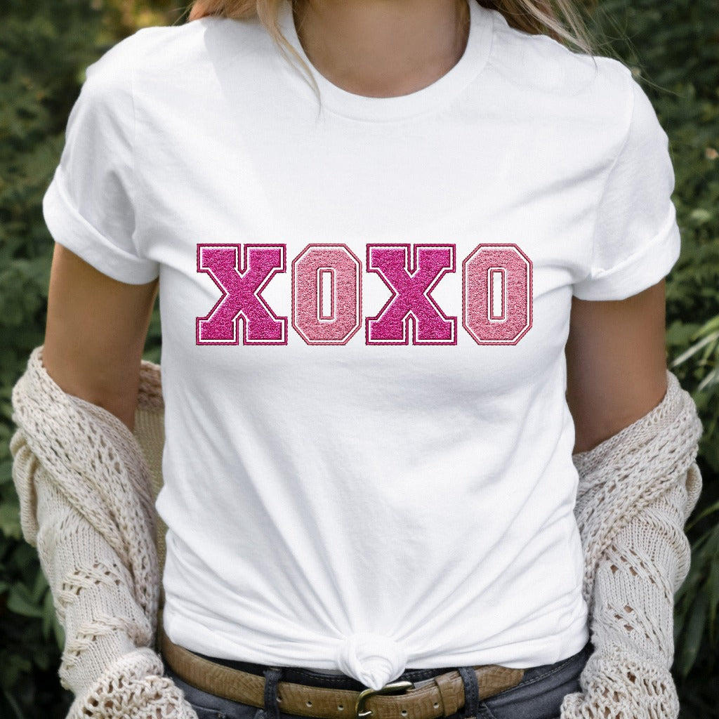 XOXO Valentine's Day Shirt, Faux Chenille Hugs and Kisses TShirt, Girlfriend Valentine Gift, Valentines Day Gift for Her, Love Wins Shirt