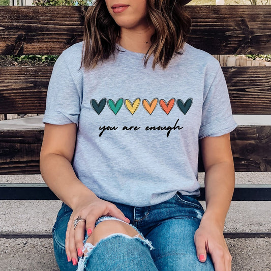 You Are Enough Shirt, Mental Health Matters TShirt, Hearts Graphic Tee, You Matter Gift for Her, Inspirational Awareness Quote, Christian