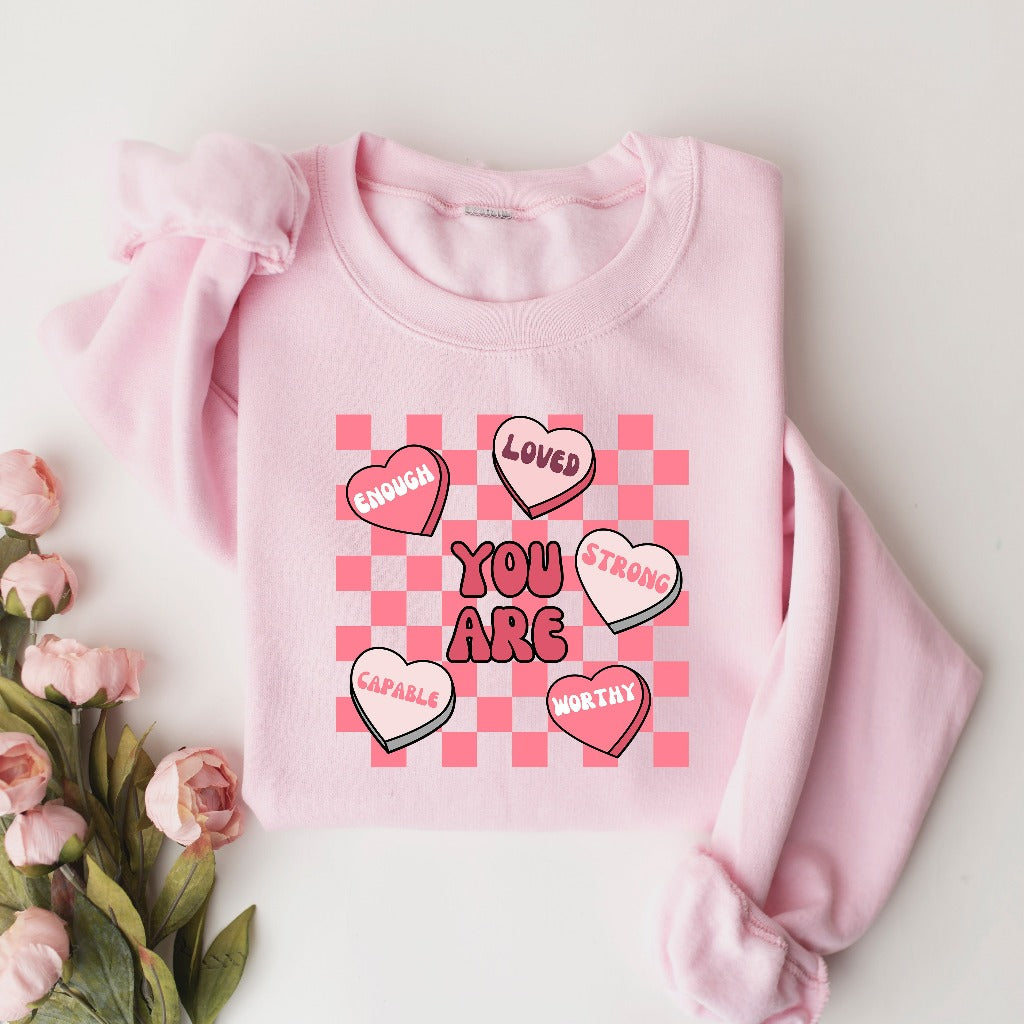 Cute Teacher Valentine Sweatshirt, Retro Heart Crewneck, Women's Valentines Day Sweater, Love Valentine Sweatshirt, Positive Affirmations