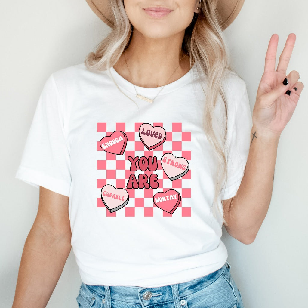 Cute Teacher Valentine Shirt, Retro Heart TShirt, Women's Valentines Day Graphic Tee, Love Valentine Gift for Teacher, Positive Affirmations