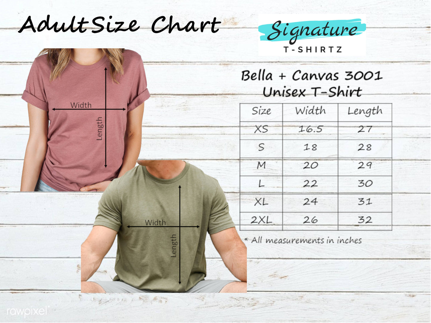 a woman wearing a t - shirt measurements chart for a man