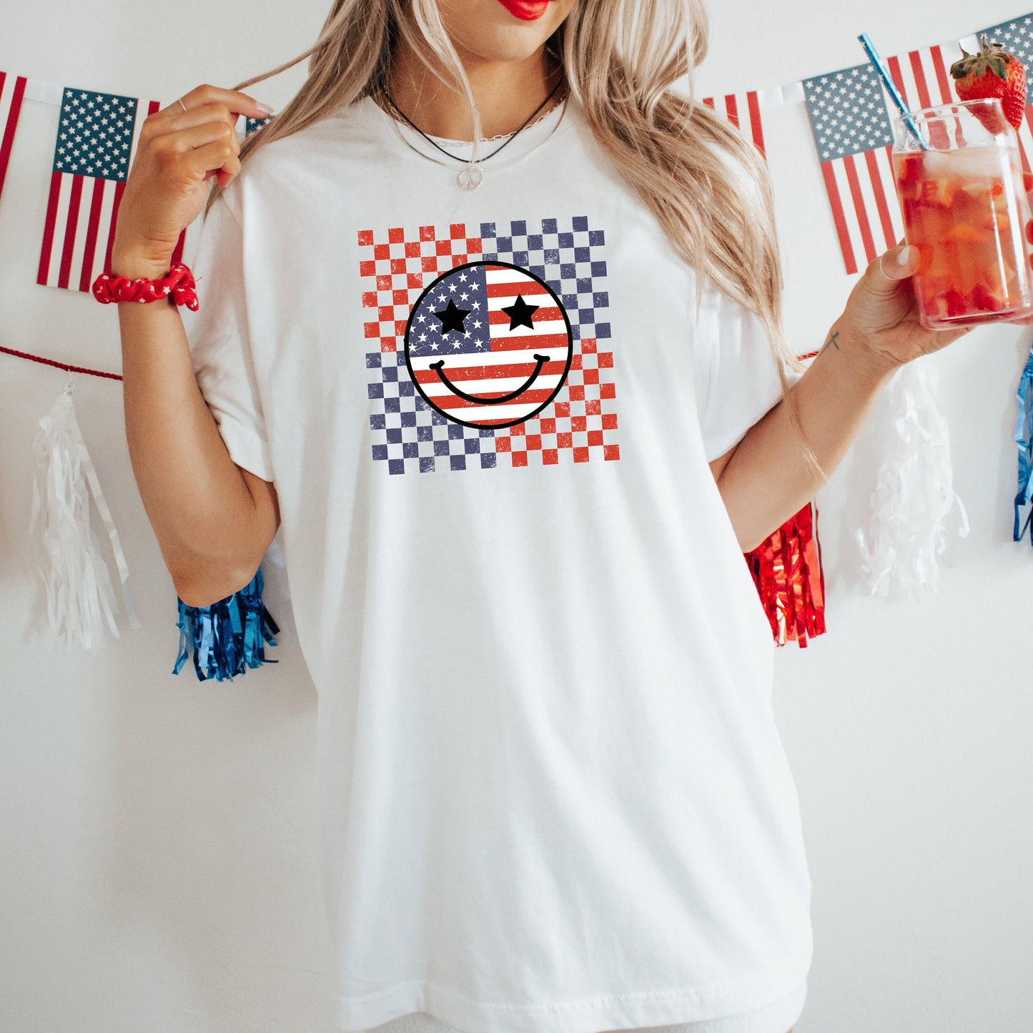 Retro Smiley Face Flag Shirt, American Flag Happy Face TShirt, 4th of July Shirt, Independence Day Tee