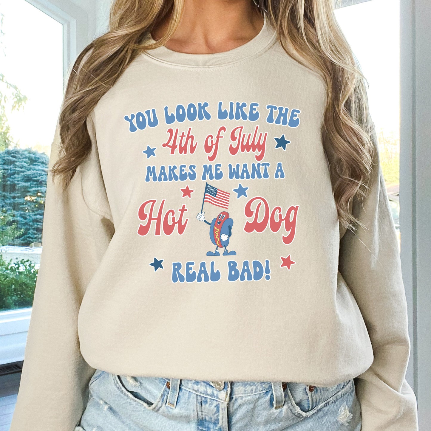 You Look Like the 4th of July Sweatshirt, Funny Fourth of July Crewneck, 4th July Hot Dog Shirt, Independence Day Sweater
