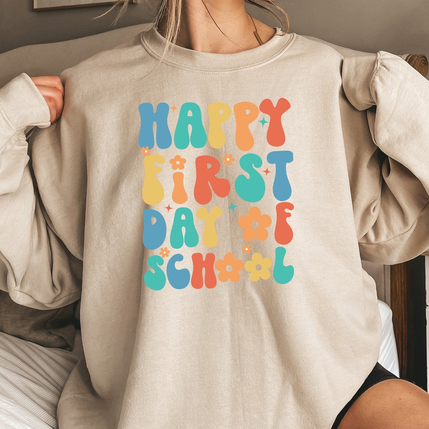 First Day of School Teacher Sweatshirt, Back to School Teacher Crewneck, Happy 1st Day of School Sweater